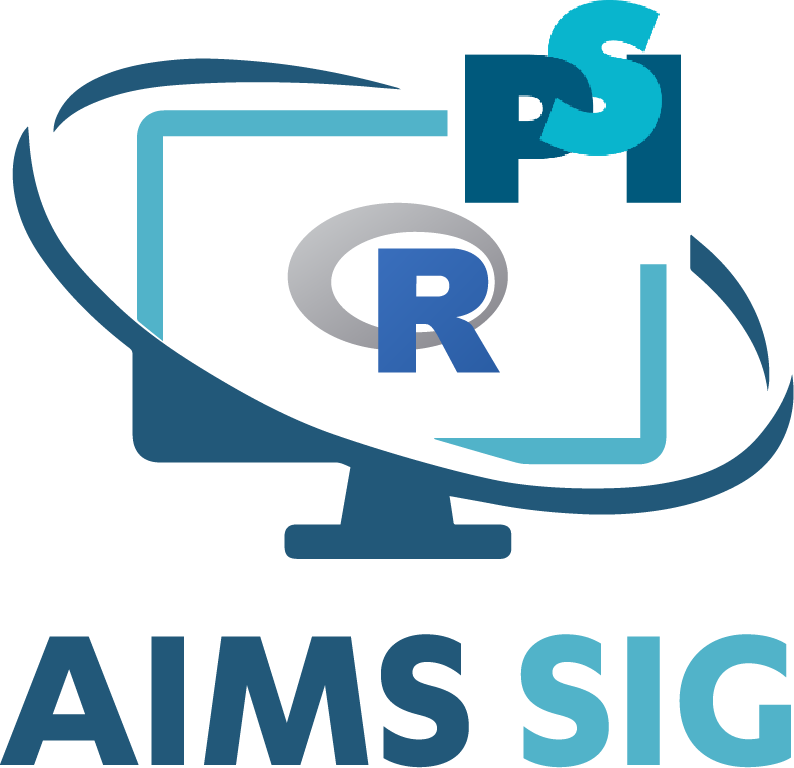 AIMS logo, a computer with PSI and R logos